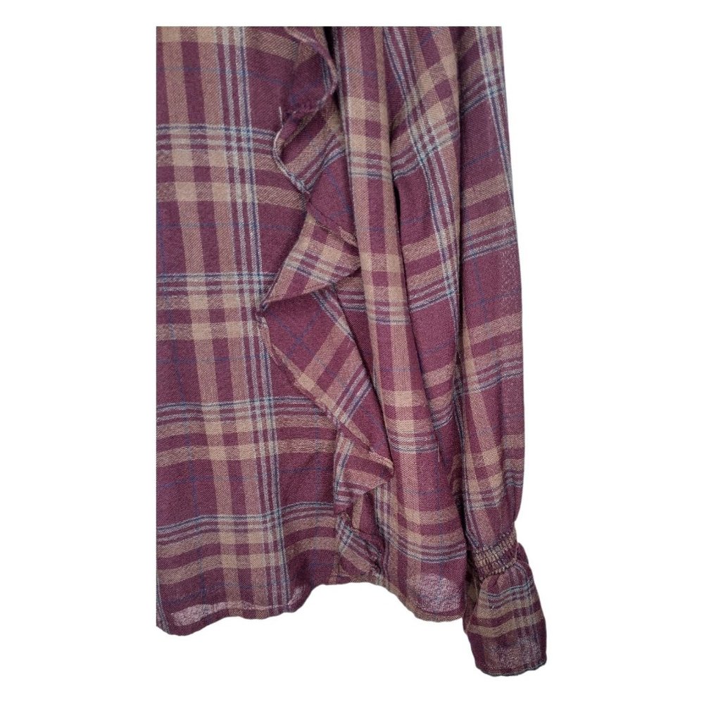 Plaid Ruffle Blouse Size M - Picture 3 of 7
